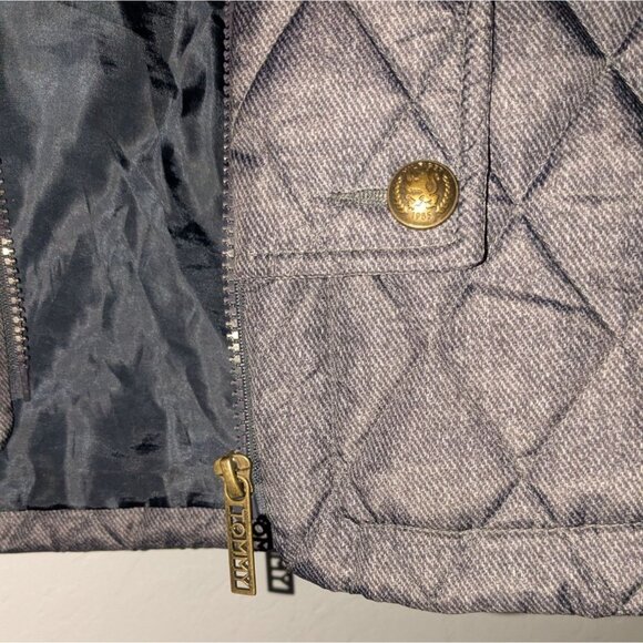 Tommy Hilfiger Womens Medium Quilted Jacket Gold Snap Buttons Zipper Gray - Picture 13 of 16